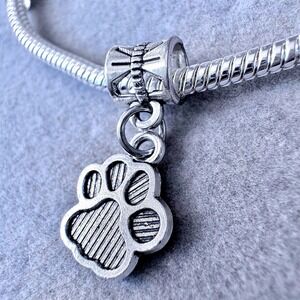 Paw Print Dangle Charm Silver Pet Dog Animal fits PANDORA